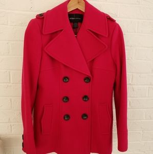 Pink double-breasted wool peacoat